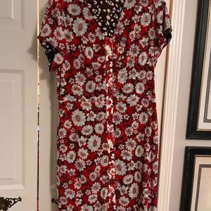 CAbi Red Floral Midi Dress